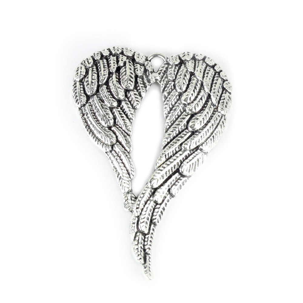 Charms & Solderable Accents Long Heart Shaped Wings Charm with Top Loop, Pack of 2